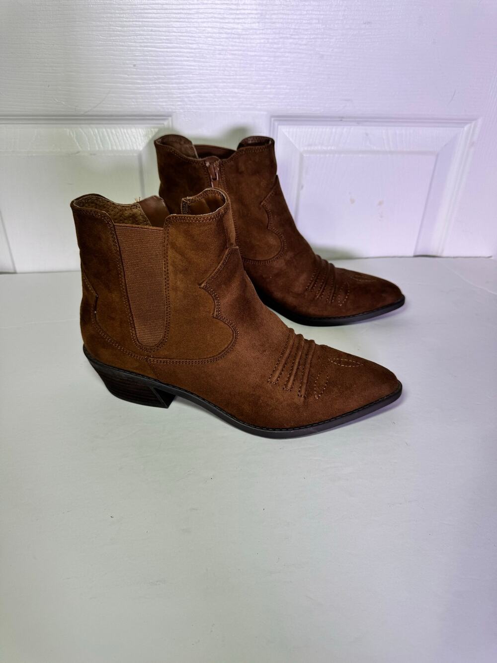 Carlos by Carlos Santana Brown Suede Western Ankle Boots Size 7.5
